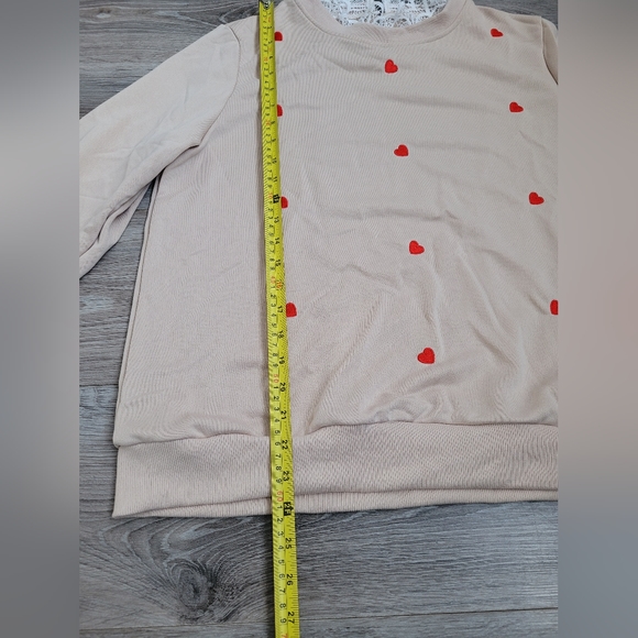 SHEIN Frenchy Heart Embroidery Contrast Lace Sweatshirt Size M UK 10 - Picture 9 of 13